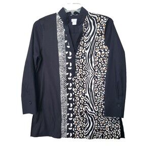 Chico's No Iron Chic Stretch Mixed Animal Print Henley Neck Tunic Size 2 Large